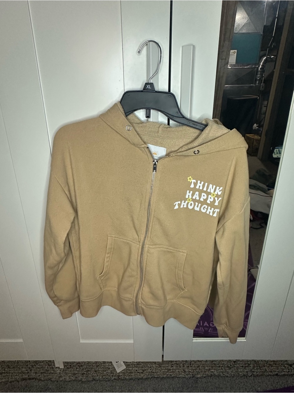 PacSun (Lazy Sunday) Tan 'Think Happy Thought' Zip-Up Hoodie